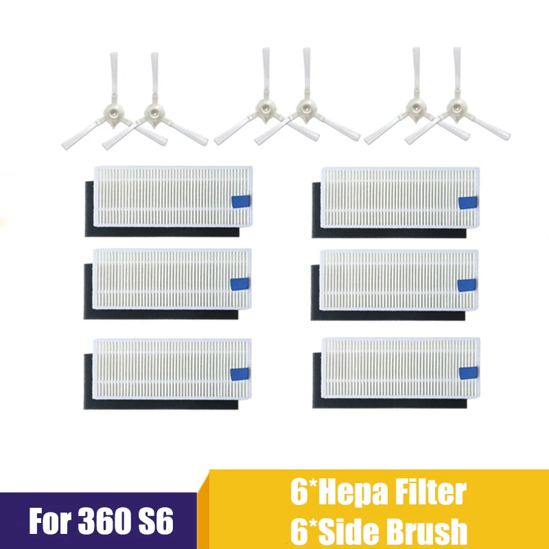 

360 S6 Robot Vacuum Cleaner Spare Parts Kits Side Brushes HEPA Filter Replacement for Vacuum Cleaner 360 S6 accessories