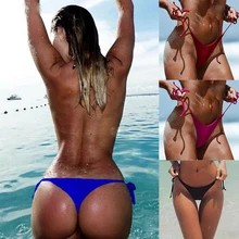 Sexy Women Swimsuit Swim Trunk Solid Shorts Underwear Brazilian Bikini T-Back Cut Out Thong Bottom Beach G-string