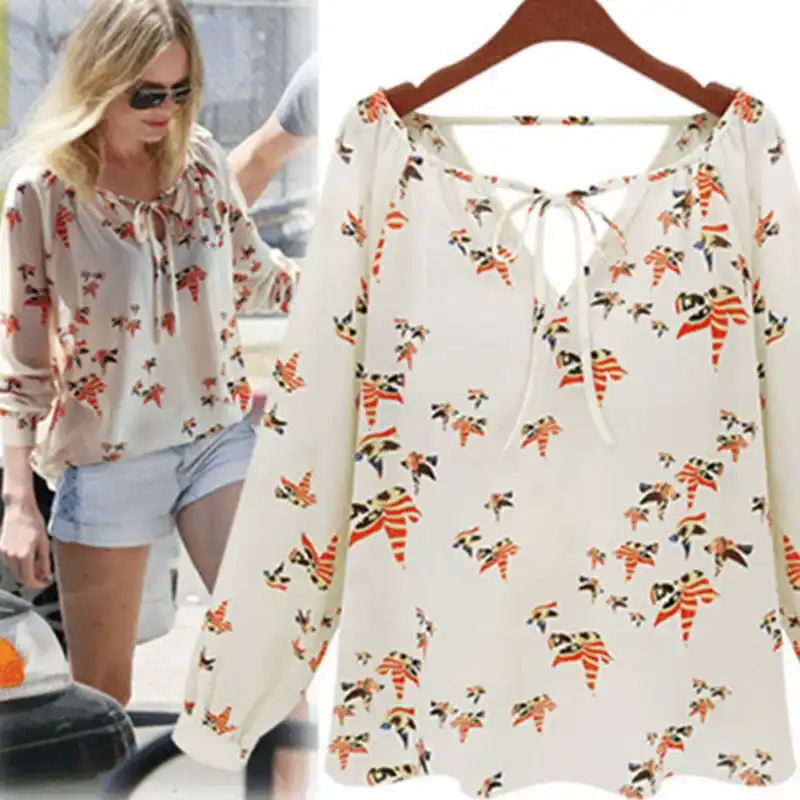 nuevo Creation l blusa túnica señora chifón blanco verde estampadas 946
