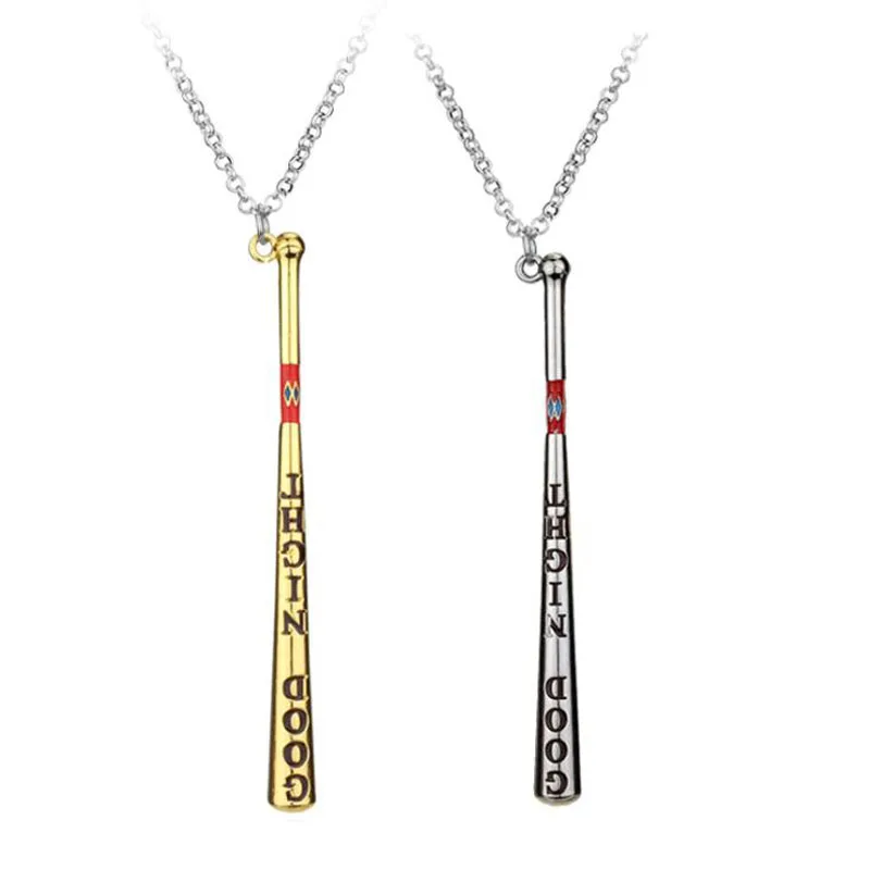 

10pcs/lot Girls' Fashion Jewelry Pendant Necklace Suicide Squad Baseball Bat 3 Colors Chains Necklaces For Women Accessories