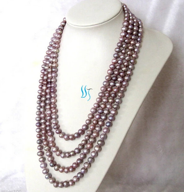 

Miss charm Jew1058 5 of 19-24" 7-9mm 4Row Lavender Freshwater Pearl Necklace Wholesale AAA