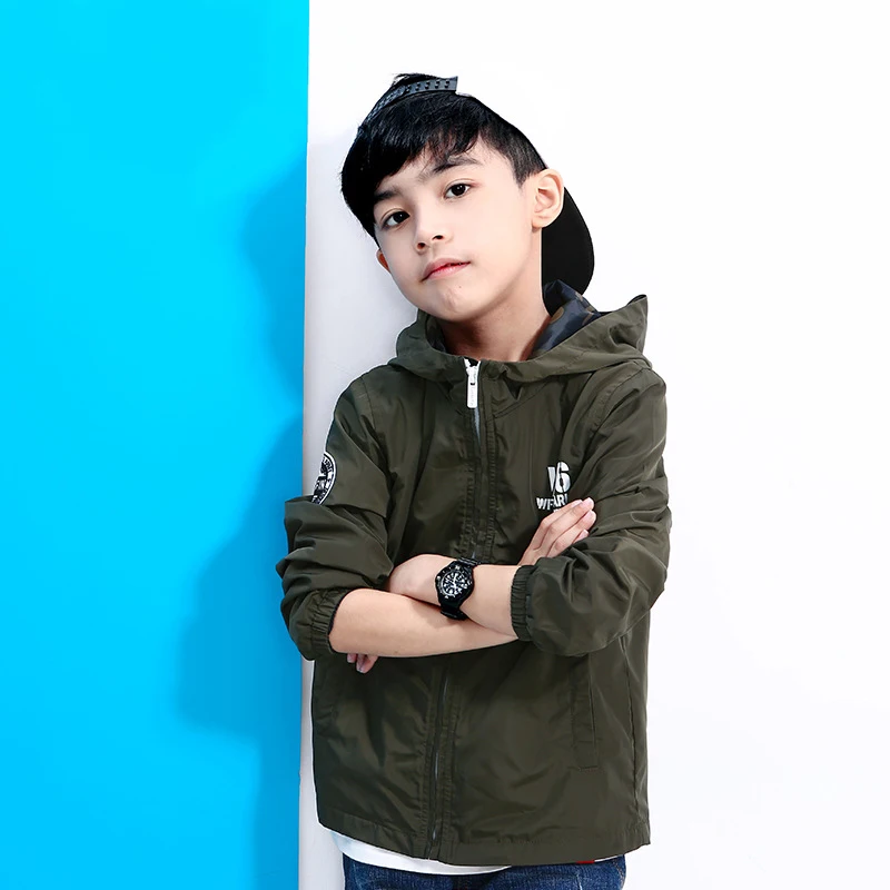 

2018 Autumn Teen Boys Windbreaker Waterproof Hooded Children Zipper Coat Long Sleeve Boys Sport Outwear 6 8 10 12 14 Years Old