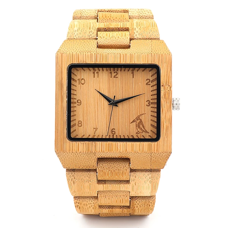BOBO BIRD L-L22 Fashion Men Square Bamboo Wooden Watches with BOBO BIRD Pattern on the Dial Face Uomo Orologio in paper box