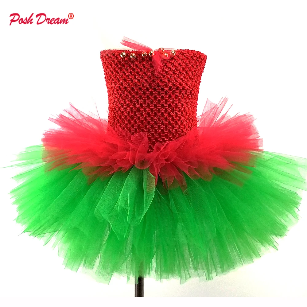 

POSH DREAM 1-12 Year Children Girls Christmas Party Dresses Knee Length Red and Green Kids Girls Christmas Tutu Dresses