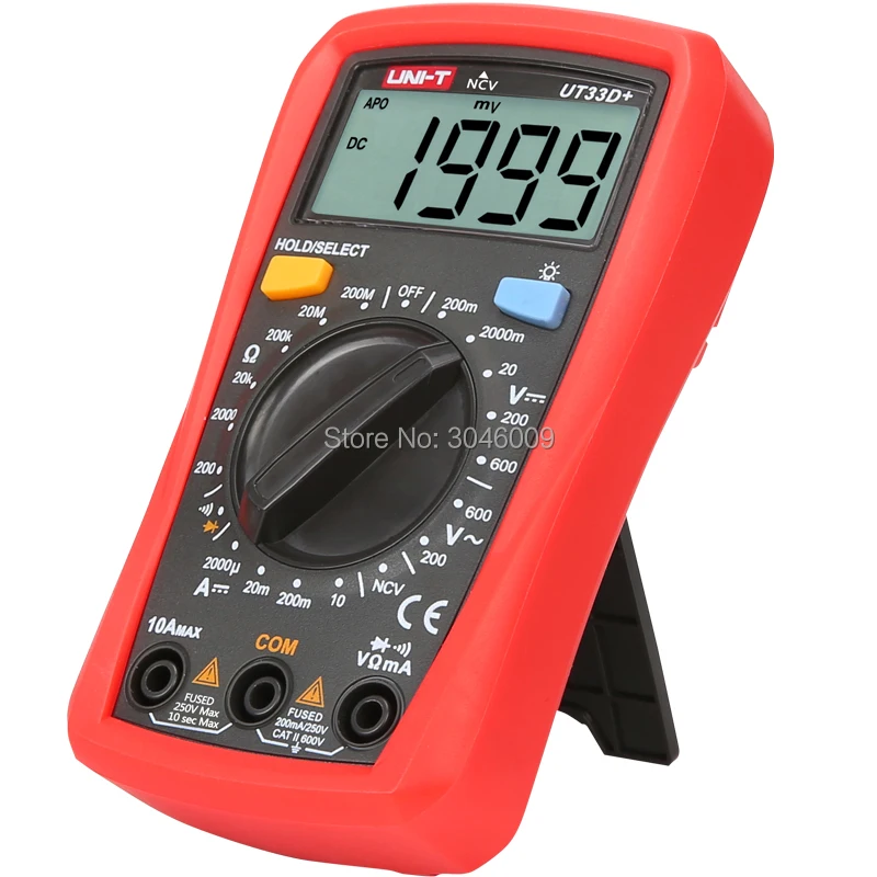 UNI-T UT33D+ портативный мультиметр, 1999 Дисплей Цифровой мультиметр сопротивление/диод Тесты Подсветка автоматическое отключение тест НТС
