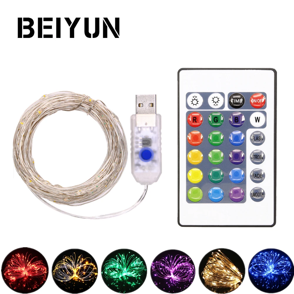 

RGB LED String Lights 5M 50LED Waterproof USB 5V Fairy LED Holiday Light with 24Key Remote For Christmas Wedding Party