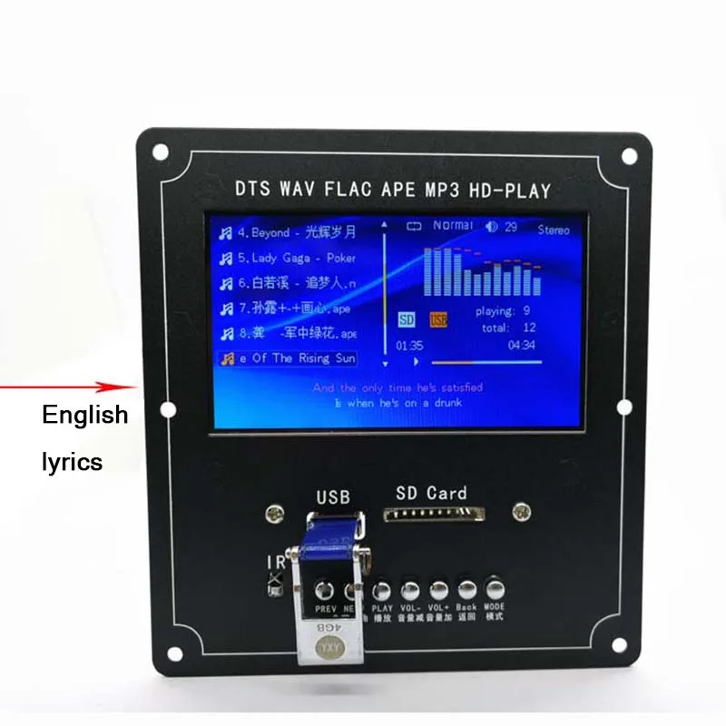 LEORY lcd 4,3 дюймов аудио видео декодер плата DTS без потерь bluetooth приемник MP4/MP5 ВИДЕО APE/WMA/MP3 декодирование Поддержка FM