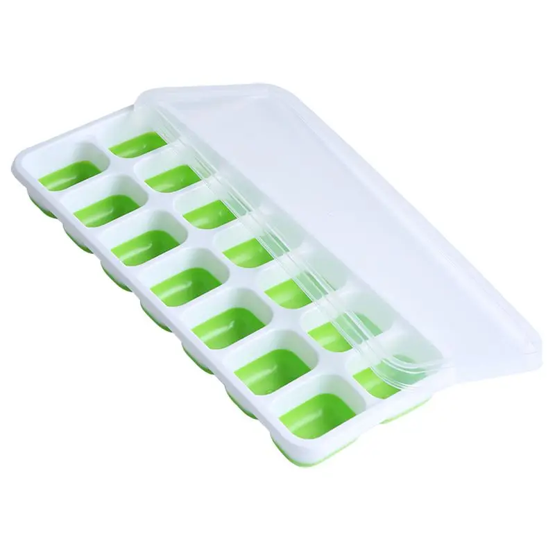 WCIC 14 Grid Silicone Ice Cube Molds Summer DIY Ice Box Tray Eco-friendly Silicone Ice Tray Ice Box with Cover