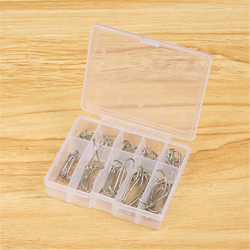 100Pcs Fishing Hooks 3# - 12# Fishing Gear Equipment Accessories with 1 Plastic Box X03