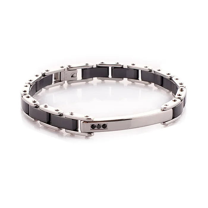 Браслет керамический с черными фианитами нержавеющая сталь 316L CE014B|bracelet strand|bracelet
