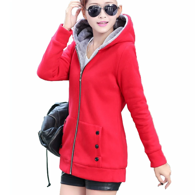  2019 Autumn Women Zipper Hoodies Coat Female Slim Fit Fleece Jackets Long Sleeve Warm Fur Long Coat