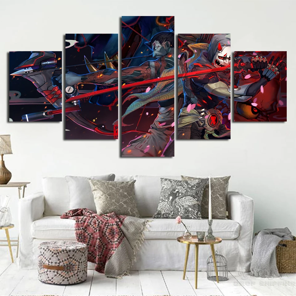 Printed-Wall-Art-Cuadros-Modular-Genji-Hanzo-Pictures-5-Piece-Video-Game-Poster-Artwork-Home-Decor (2)