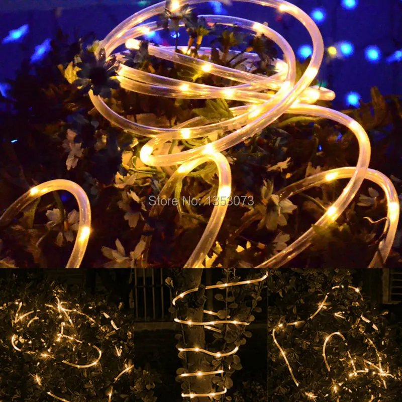 High Quality Solar Rope Tube LED String Strip Fairy Light Outdoor Garden Xmas Party Decor Waterproof - warm white effect