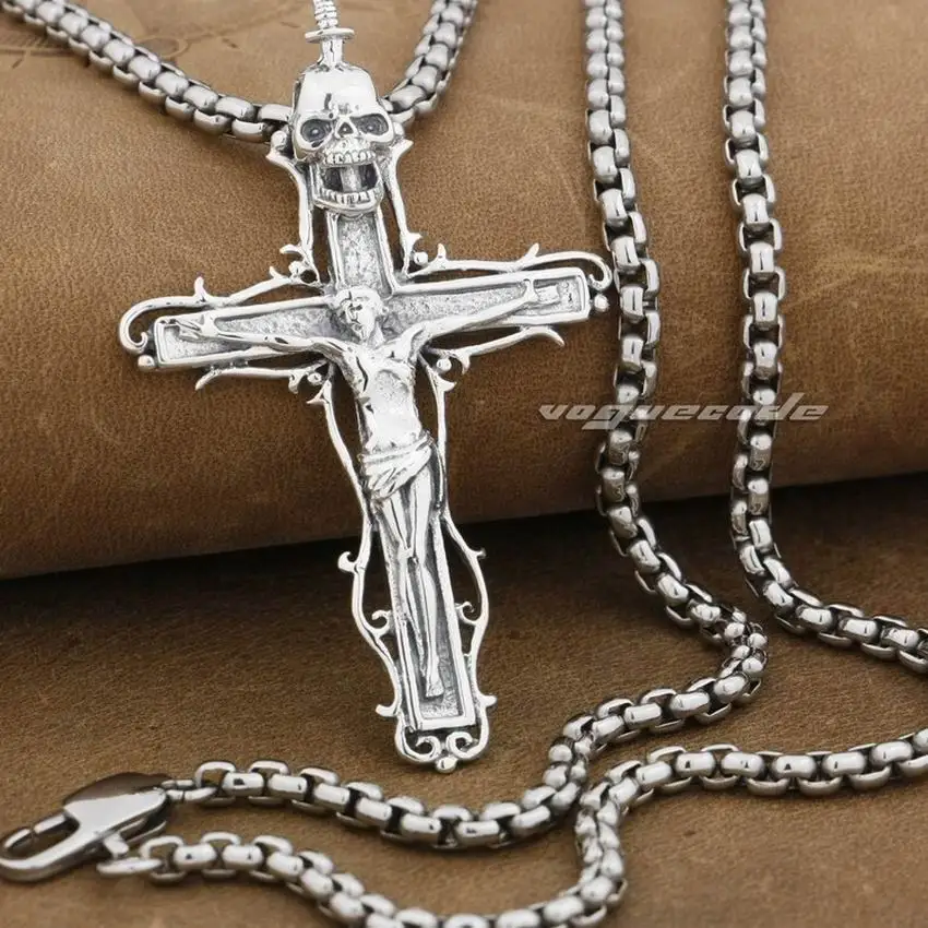 LINSION 925 Sterling Silver Jesus Crucifix Cross Sword Skull Mens Biker Rock Punk Pendant 9F027 цена LINSION 925 Sterling Silver Jesus Crucifix Cross Sword Skull Mens Biker Rock Punk Pendant 9F027 цены онлайн
