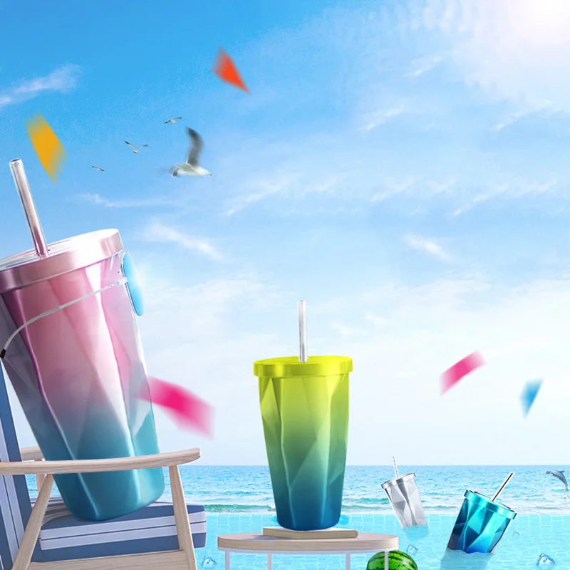 0.5 L water bottle Mugs Irregular Double Wall Stainless Steel Cups Big Travel Beach Rainbow Ice Wine Cup with Lid Straws Bottles 0.5 L water bottle Mugs Irregular Double Wall Stainless Steel Cups Big Travel Beach Rainbow Ice Wine Cup with Lid Straws Bottles