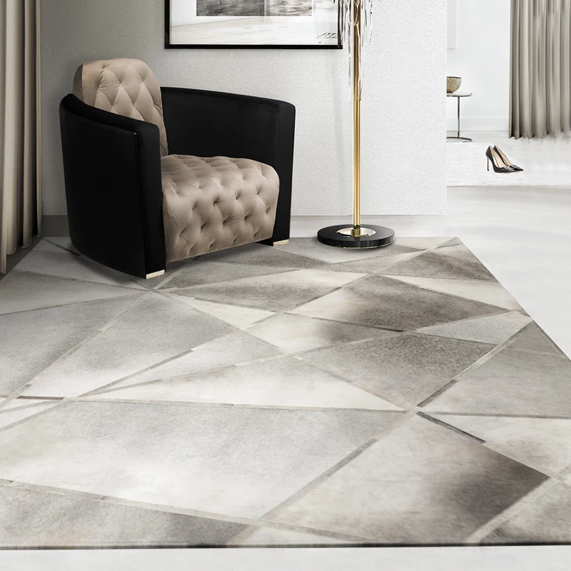 

Nordic carpet living room leather patchwork rug household rectangle new simple hand-made cowhide custom irregular carpet