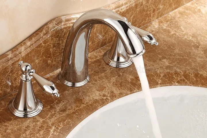 Bathroom Chrome faucet for hot and cold Mixer tap Sink faucet Double handle 3 hole bathroom basin faucet znf083