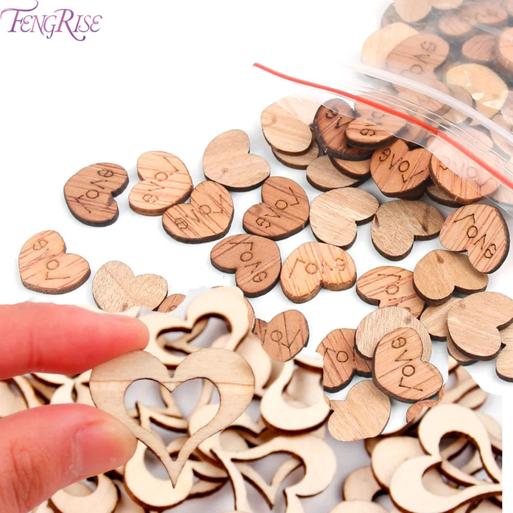 

FENGRISE 50 100pcs Wooden Love Heart Wedding Decoration Wood Crafts Laser Cut Heart Shaped Table Scatter Valentine's Day Gift