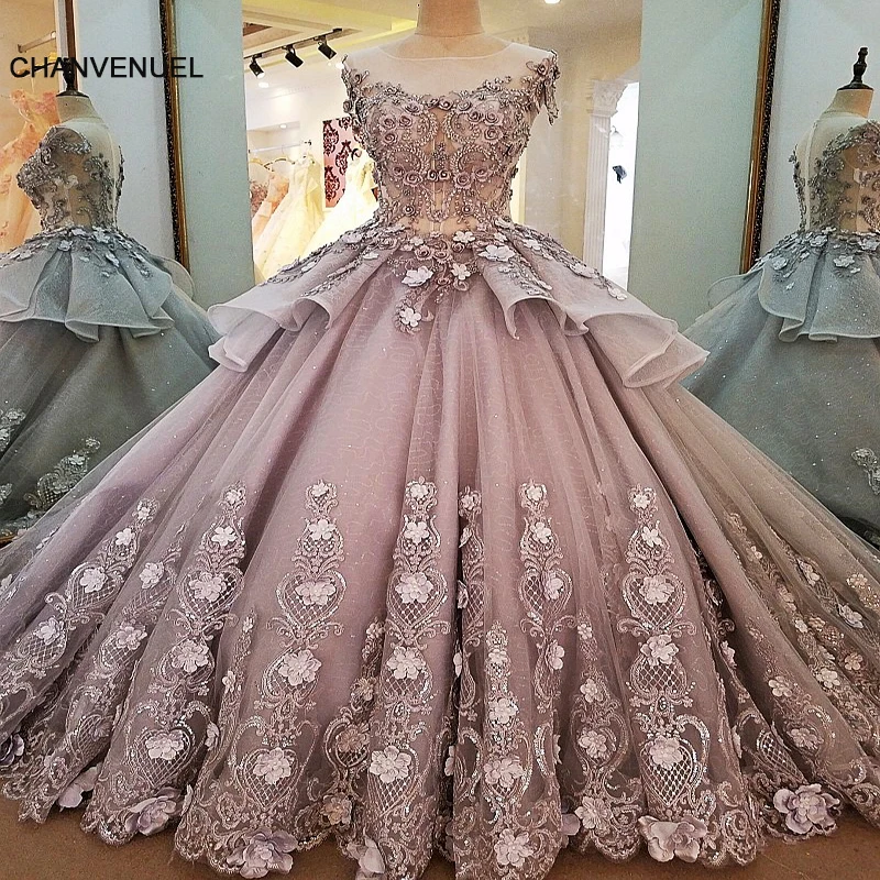 LS00056 evening dresses long flowers zipper back robe de soiree 2018 solde elegant grey ball gown evening dress real photos