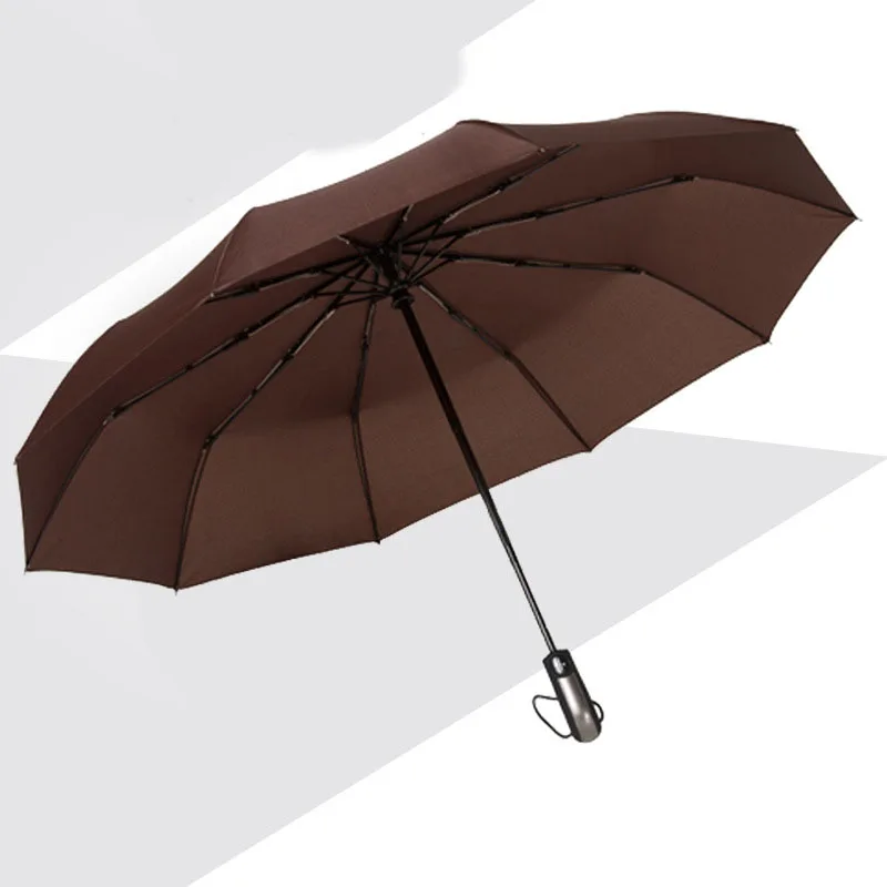 Ветростойкий три складной автоматический зонт дождь женский Авто роскошный большой Ветрозащитный зонты Мужская рамка ветрозащитный 10 к зонтик - Цвет: brown