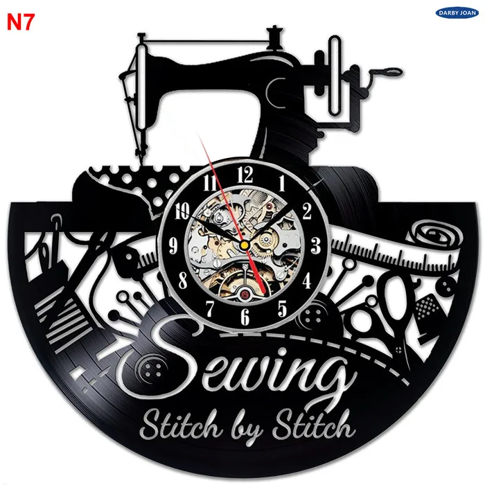 Sewing Salon Wall Clock, Tailoring Vinyl Record Clock 12inch(30 cm), Tailor Gift (Black clockface) 