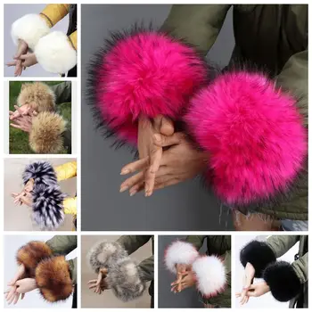 

1 Pair Womens Faux Fur Winter Fashion Cuffs Ladies Fluffy Stretch Wrist Hand Warmer Gloves Arm Wristband DIY LWW9114
