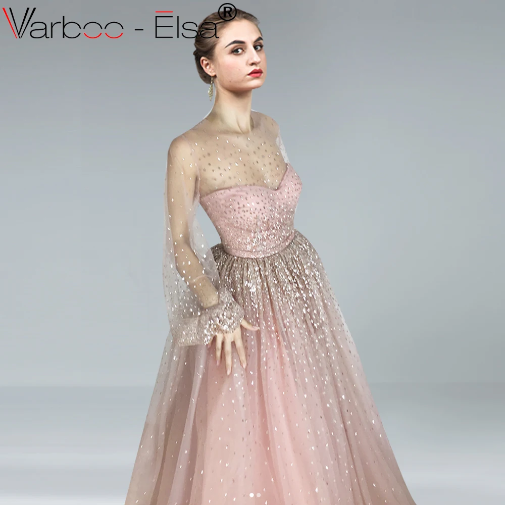VARBOO_ELSA/длинное вечернее платье розового цвета с круглым вырезом; элегантные вечерние платья; vestido de festa; Быстрая ; платья для выпускного вечера