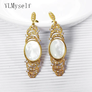 

New Big oval shell earrings trendy jewelry jewellery white Gold Black colors women drop earring