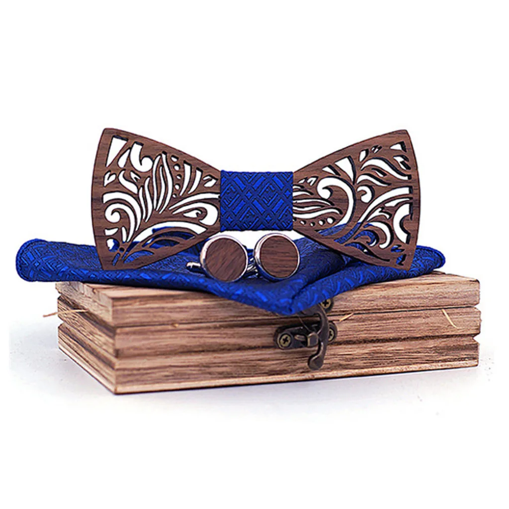 Ручной деревянный галстук-бабочка галстук платок набор мужской галстук-бабочка деревянный полый резной и коробка Нежные мужские аксессуары для одежды