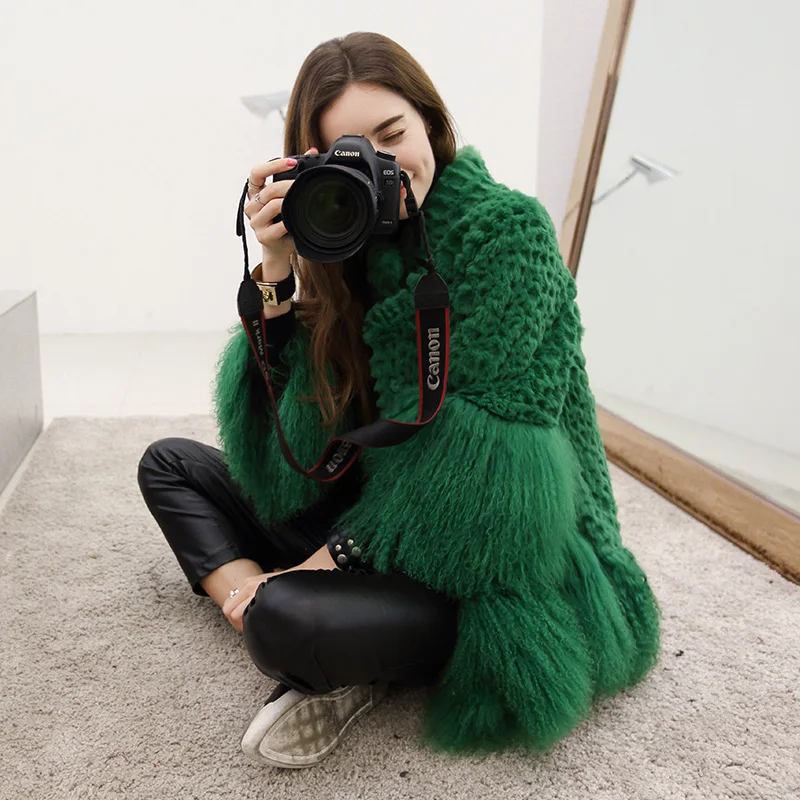 Natural rabbit fur and mongolia sheep fur patchwork winter coats women stand collar loose fit real fur coat outerwear 2018 new