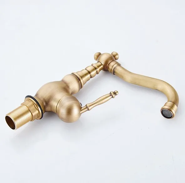 Antique Brass Single Lever Handle Swivel Kitchen Bathroom Sink Basin Faucet Mixer Taps aan002