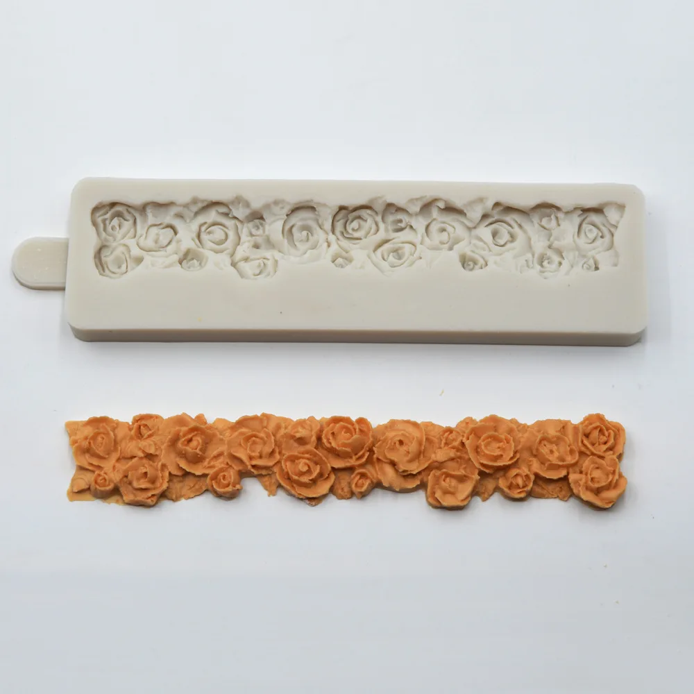 

Piped Rose Border Pattern Silicone Mold Lace Rose Mold Fondant Cake Decoration Sugar Candy Craft Tool Baking Tools Cake Tools
