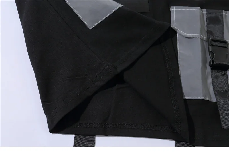 Новые летние брендовые дизайнерские большой карман Светоотражающие хип-хоп футболка с коротким рукавом Для мужчин негабаритных хлопковая Футболка Для женщин Топы Одежда