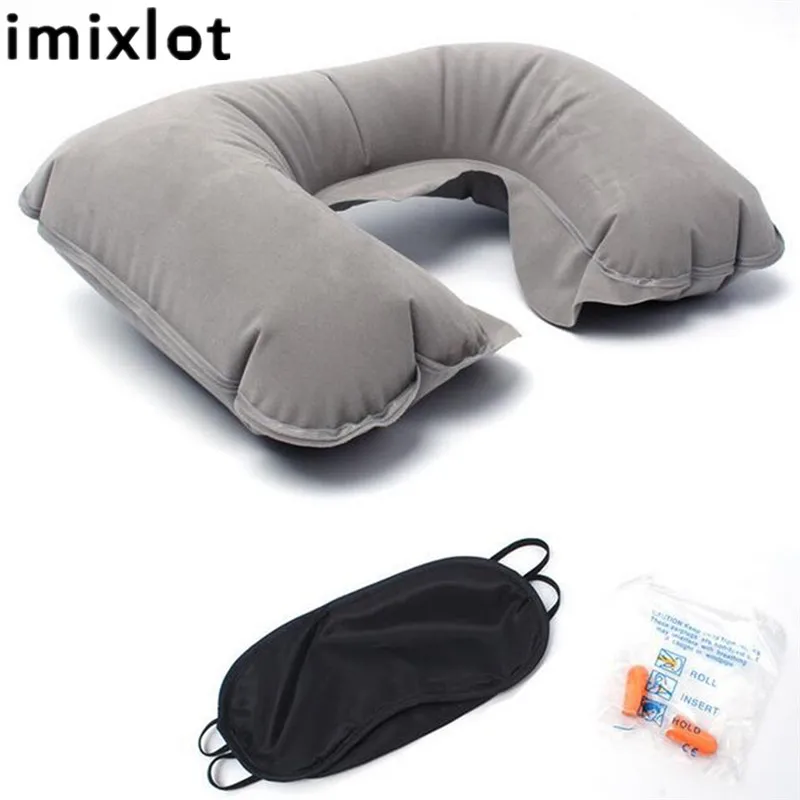 

Imixlot Inflatable U-Shape Pillow for Airplane Pillow Soundproof Earplugs Eye mask Travel Set Accessories Comfortable for Sleep