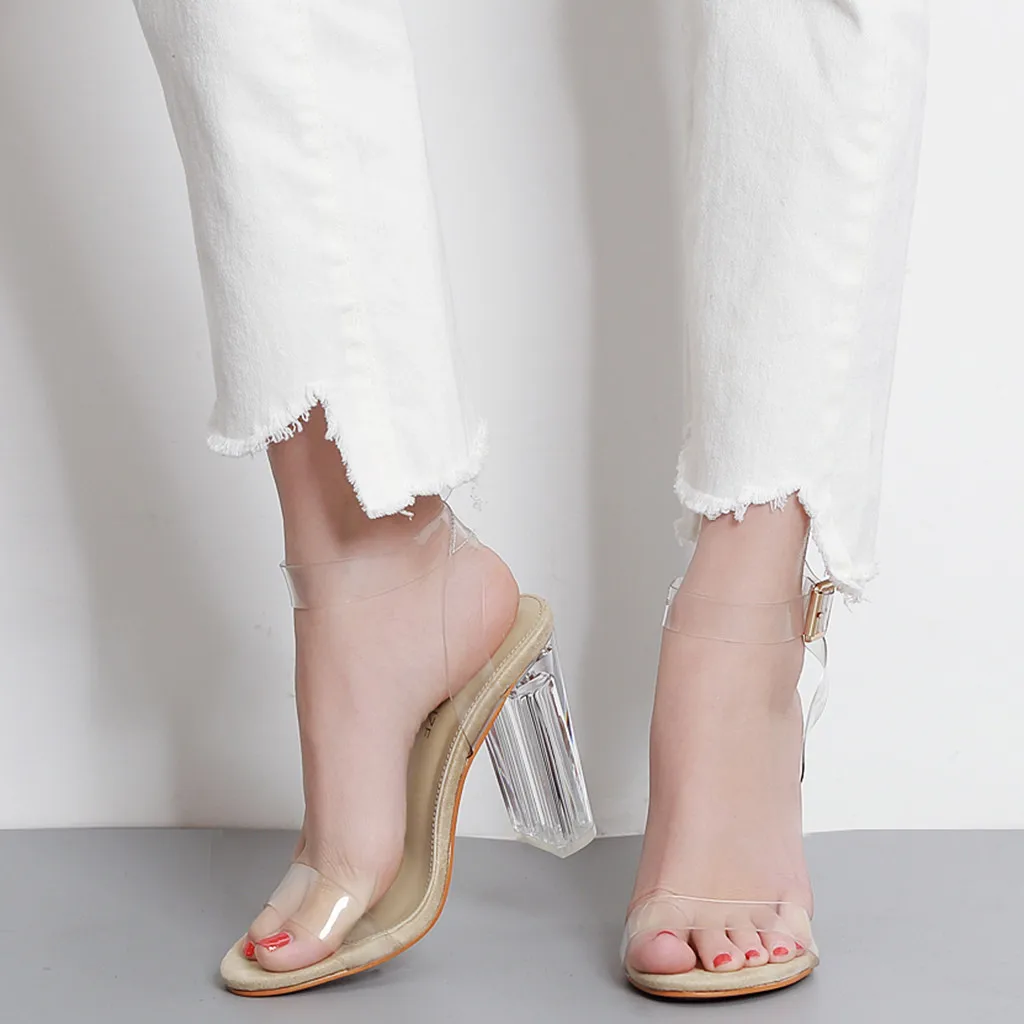 SAGACE г., модные женские летние туфли на квадратном каблуке с пряжкой из ПВХ новые элегантные женские туфли с открытым носком Sandalias de mujerJ14
