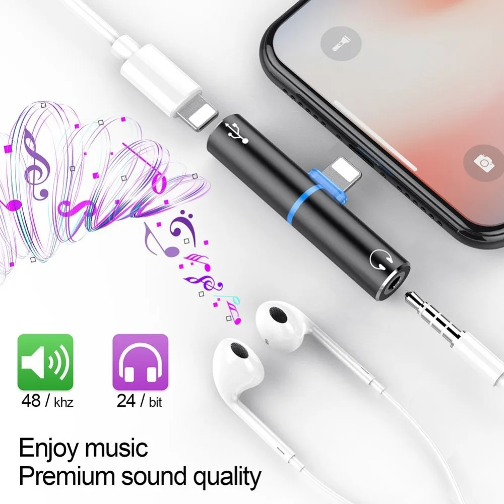 For Lightning 3 5mm Headphone Jack For iPhone X 10 8 7 Plus Adaptador Audio Cable Charger Splitter Adapter For Osmo Motorcycle