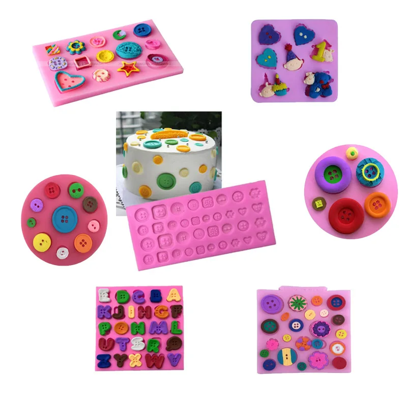 

Large buttons cooking tools fondant Shaped mold baking Cake DIY Sugar Silicone Craft Fondant Mold Tray candy