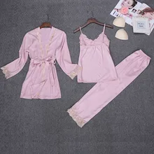 3 шт Для женщин Ночной комплект пижамы летом кружева слинг длинные брюки, платье Femme сна пляжные Ночная Пижама для спа хлопковые длинные штаны