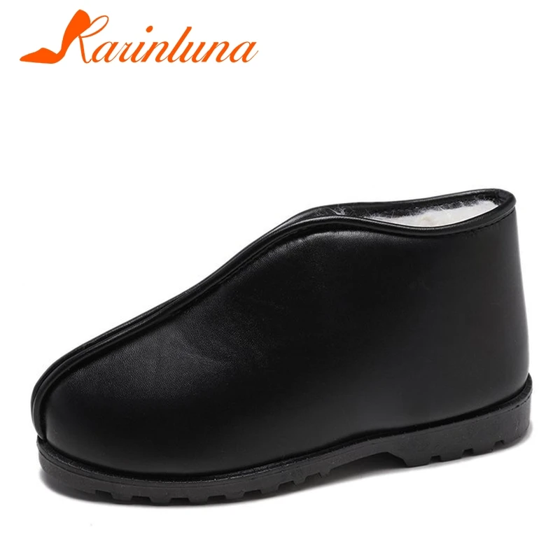 KARINLUNA/Новинка 2019 года зимние ботинки Короткие Плюшевые без шнуровки с круглым