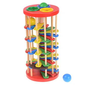 

Rolling Off Ladder Baby Toys Pound and Roll Wooden Tower with Hammer Knock the Ball