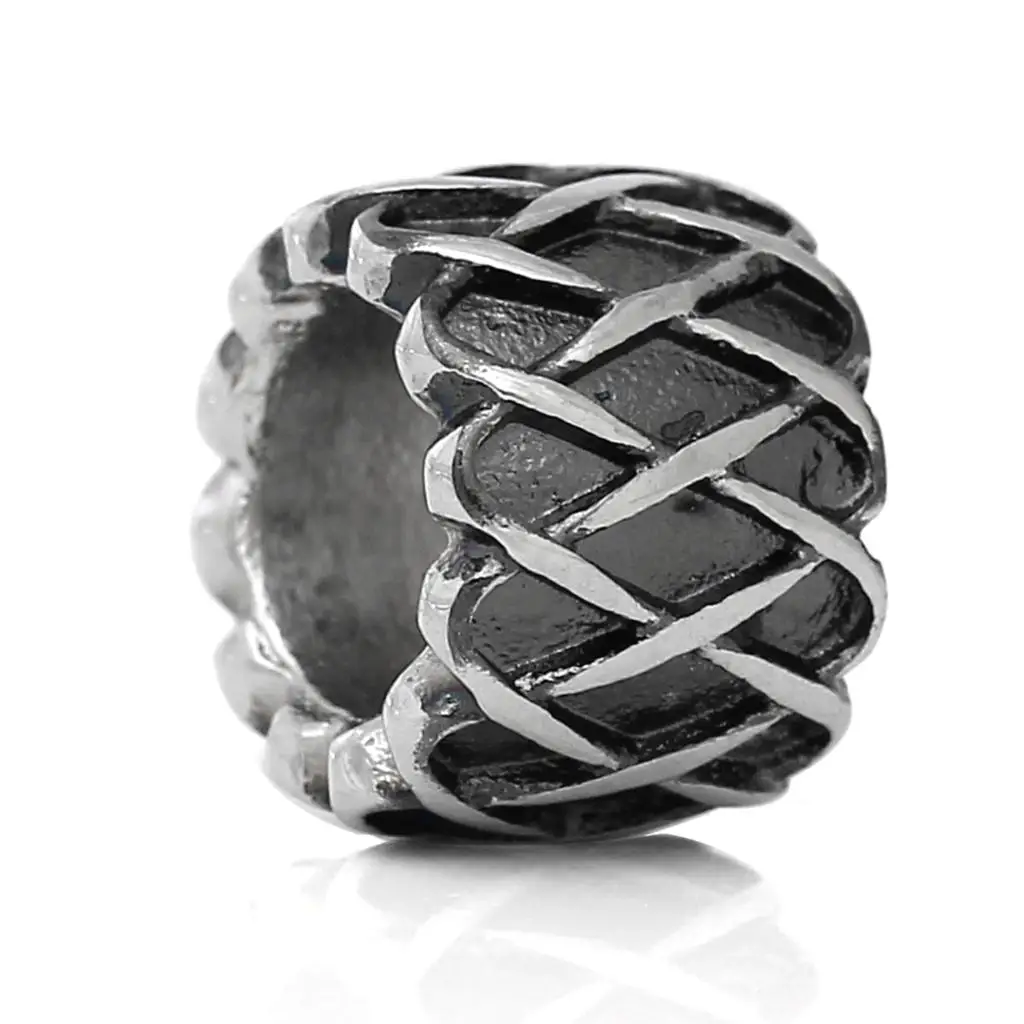 

DoreenBeads European Style Charm Stainless Steel Beads Cylinder silver tone color Lattice About 11mmx8mm,Hole: 6.4mm,1 PC
