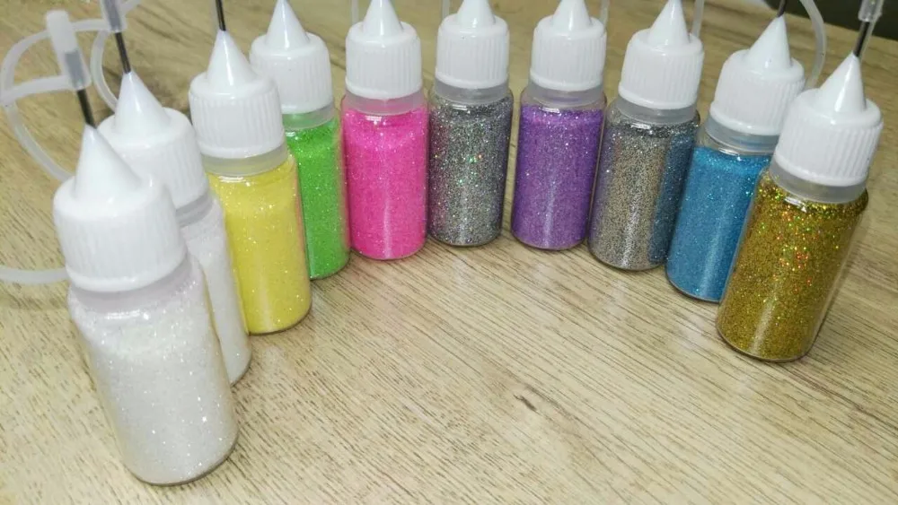Acrílico do Brilho do Unha para a Arte do Unha Garrafas Lote Dicas Design 3d Brilho Unha Strass Manicure Decoração 10ml 10 - pó 1 do prego para a arte do prego