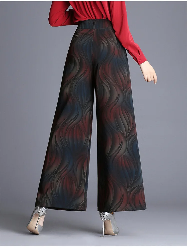 Женские плотные брюки с высокой талией, цветы, печать на ткани широкие мешковатые брюки длиной до лодыжки, укороченные брюки для мамы