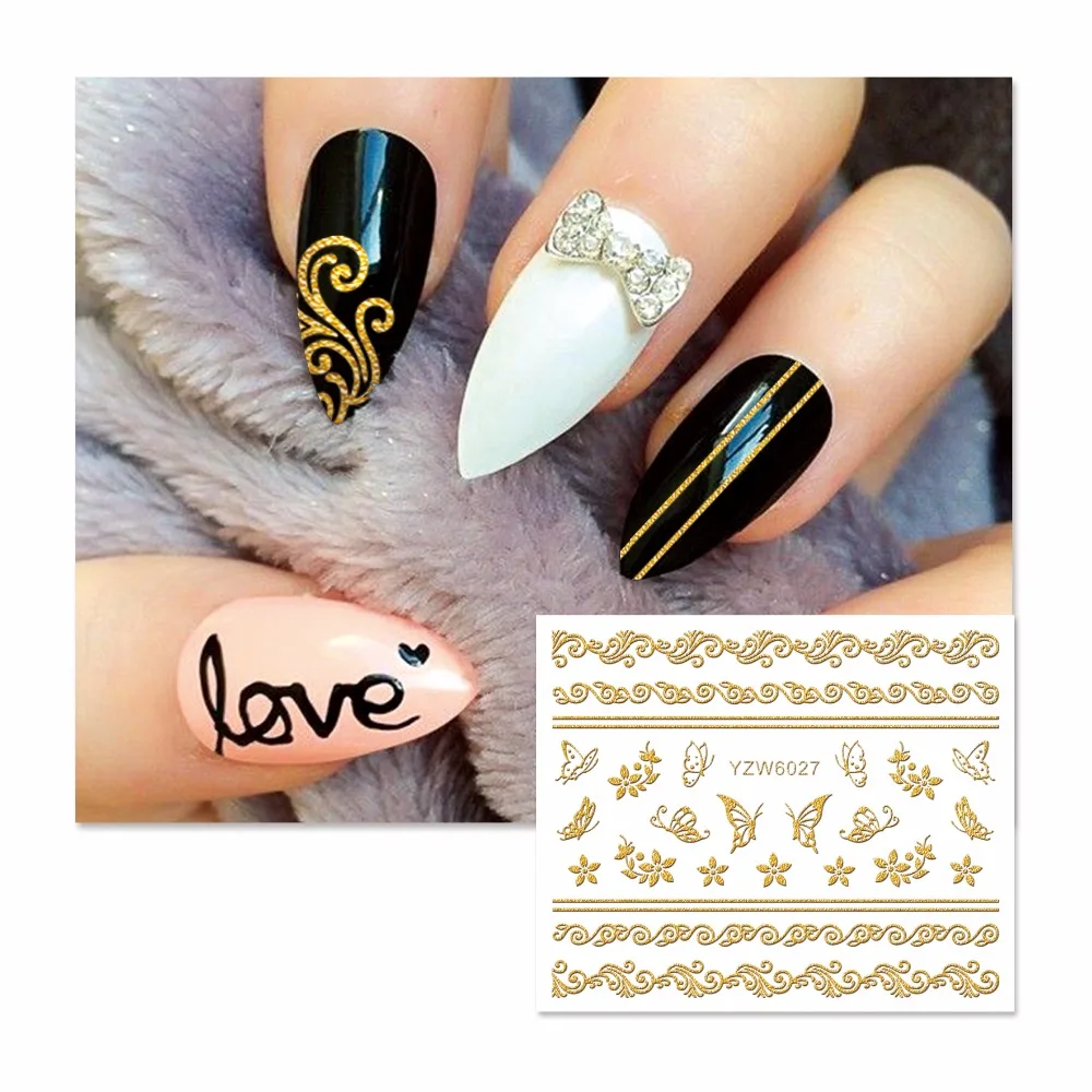 

ZKO 1 Sheet National Fashion Pattern 3D Gold Lace Flower Butterfly DIY Stickers Nail Art Stickers 2019 Decals For Nails Beauty
