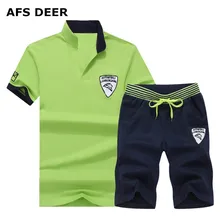 Two Piece Set Men Short Sleeve T Shirt Cropped Top+Shorts Men's Tracksuits 2019  New Causal Sportswear Tops Short Trousers