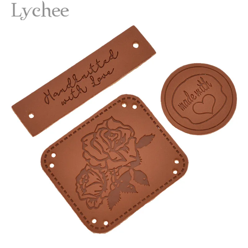 

Lychee 50pcs Handmade PU Leather Tags Rose Pattern Rectangle Round Embossed Label DIY Sewing Labels For Garment