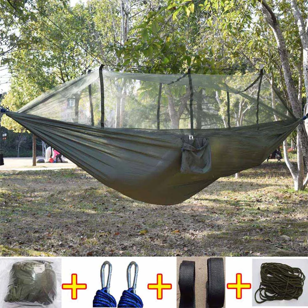 army green Походный гамак для кемпинга, москитная сетка, парашют, ткань, для помещений, улицы, дома, сада, пляжа, коврик для путешествий, портативная кровать - Цвет: army green