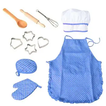 

Kids Cooking And Baking Set Kitchen Costume Role Play Kits Apron Hat Blue No Borax Toy Poly Styrene Bead