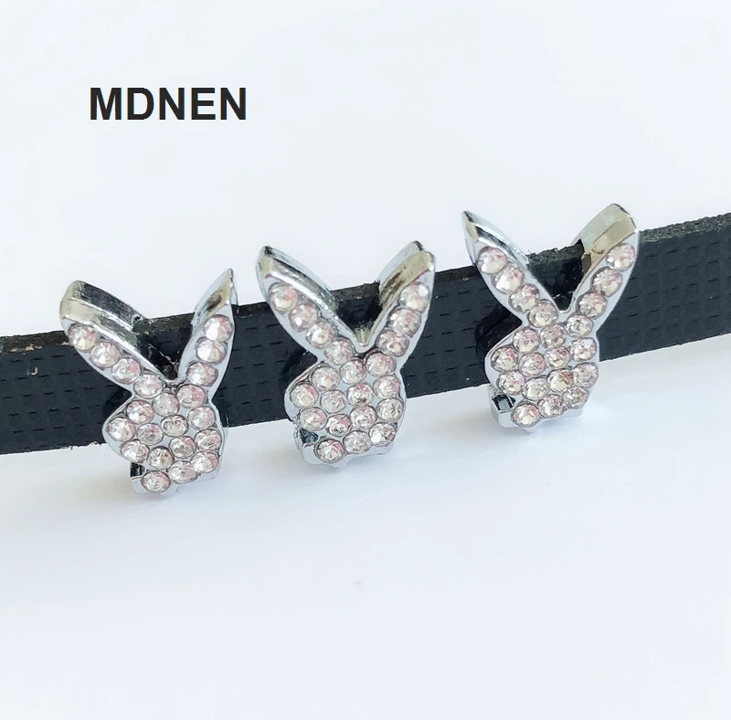 

Free Shipping, 10PCS 8MM Full Rhinestone Silver Color Rabbit Slide Charms Slide Letters Fit 8mm Wristbands, Belts