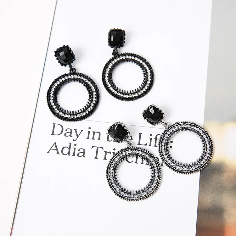 Classic Crystal Round Women Dangle Earrings Long Circle For Drops Exaggerated | Украшения и аксессуары
